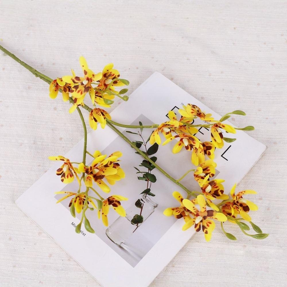 

Handmade Simulation Mini Orchid Real Touch Fake Flower Branch Wedding Party Favors жёлтый