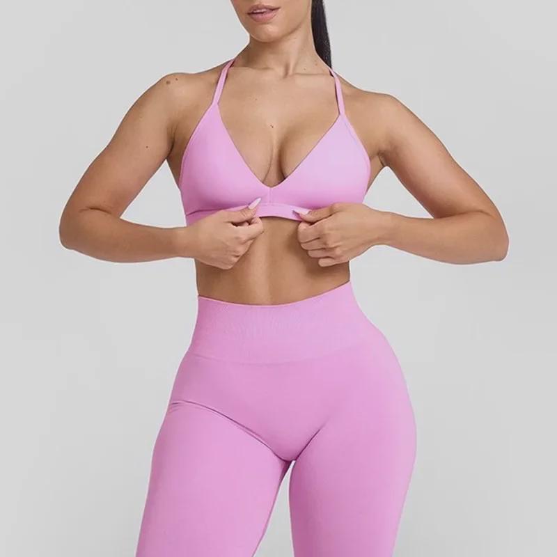 Damen Sexy Sport-BH mit tiefem Ausschnitt und Neckholder - Dünne Träger für Yoga, Laufen und Alltag