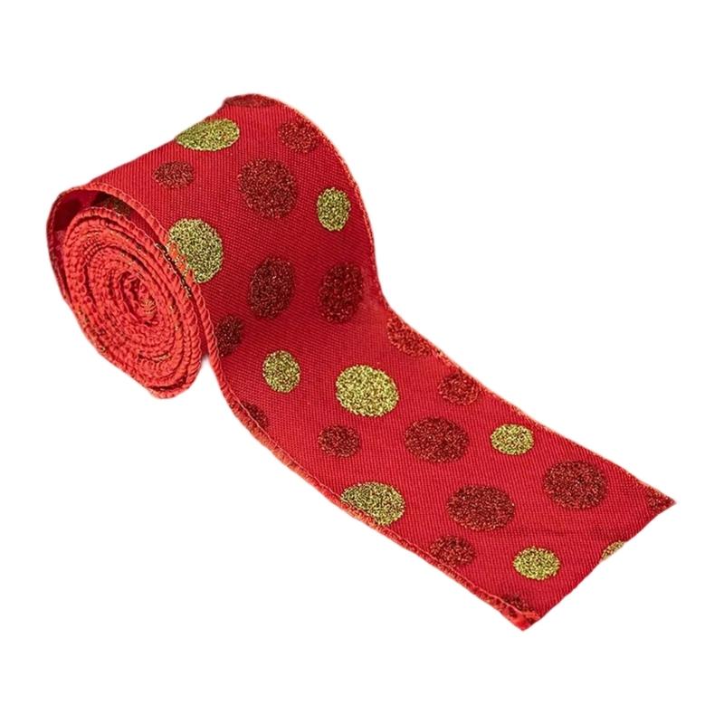 5Yards Round Dot Burlap Ribbon With Wire Edges For Christmas Tree Decorations Crafts Gift Wrapping