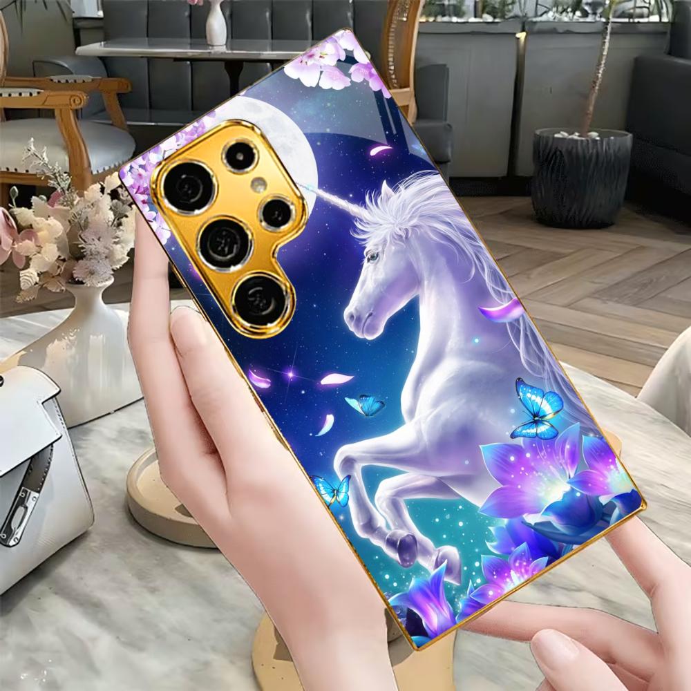 Unicorn New model Luxurious PhoneCase Electroplated Glass PhoneCase for Samsung Galaxy S26 S25 S24 S23 S22 S21 FE,Ultra,Plus