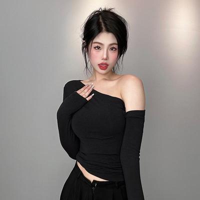 Korean Off-Shoulder Slim Fit Long-Sleeve T-shirt for Women