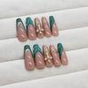 Patch removable nail dark green French fake nail three-dimensional gold wearing nail cross diamond 24 pieces