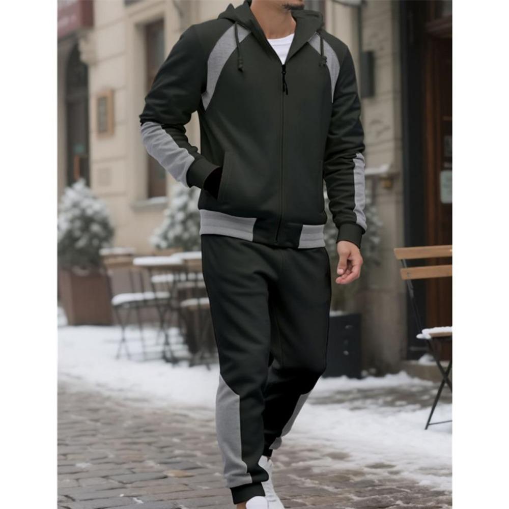 Conjunto de Fato de Treino Masculino com Capuz Outono Inverno 2025 Jaqueta com Zíper e Calças Conjunto de 2 Peças Roupa Casual Desportiva Conjuntos Masculinos