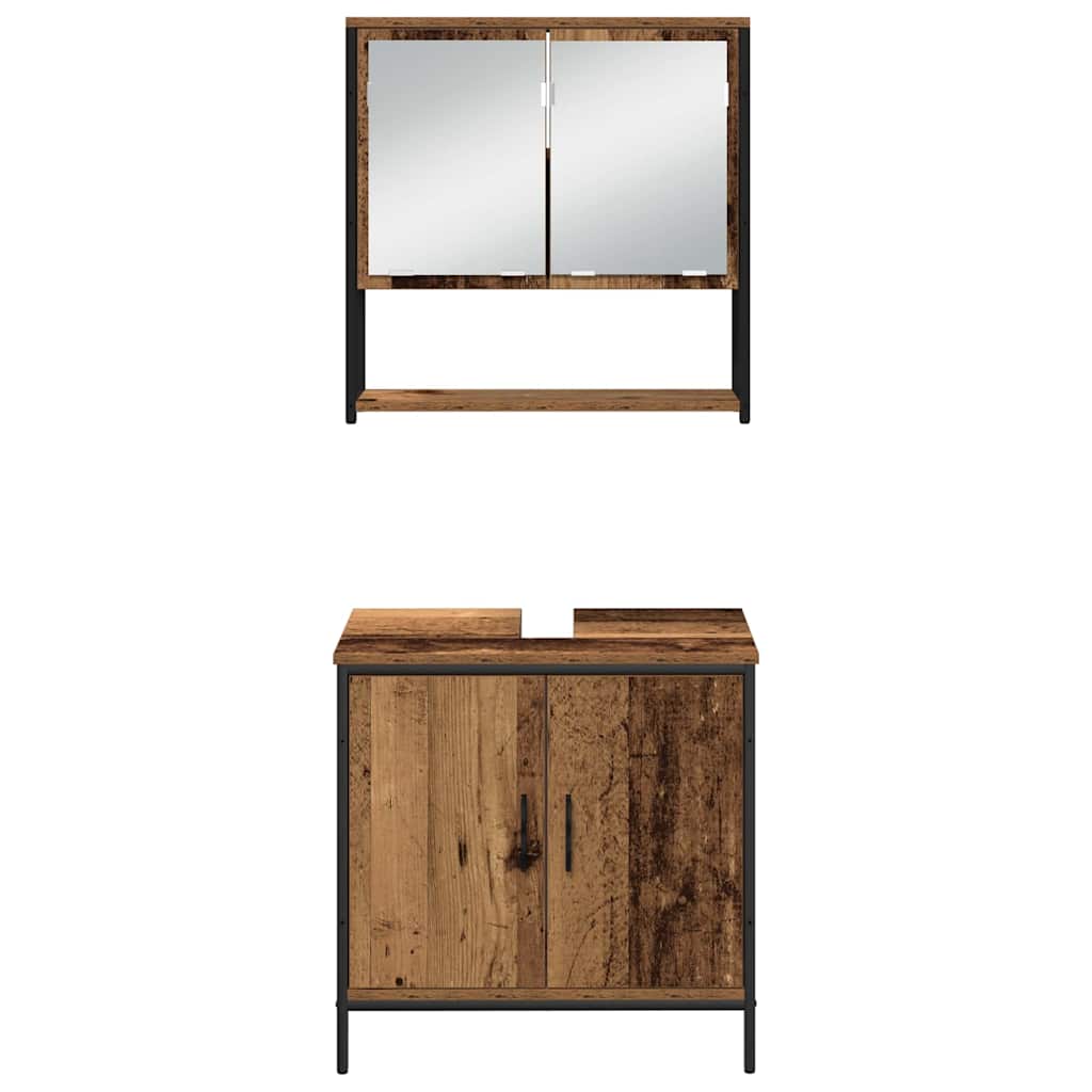 Bathroom Furniture Set with Shelf and Door 3 pcs Brown Particleboard
