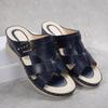 Summer new large size wind light slope heel women's slippers metal belt buckle beach shoes women