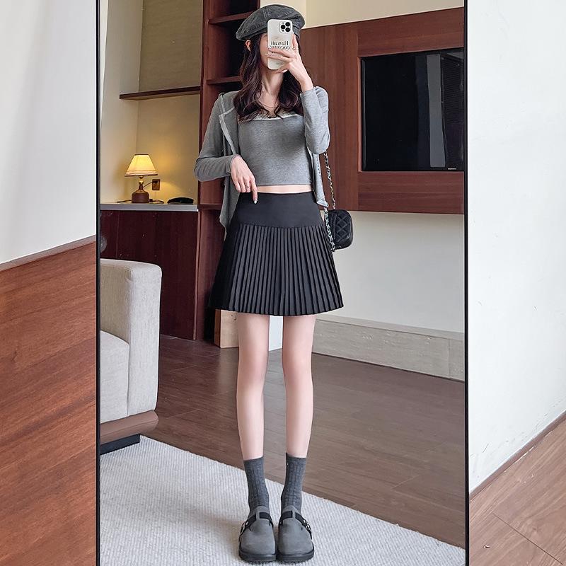 Women s Gray Wool Plaid Pleated A-Line Skirt - High Waist, Autumn Winter 2025, Short JK Style Small