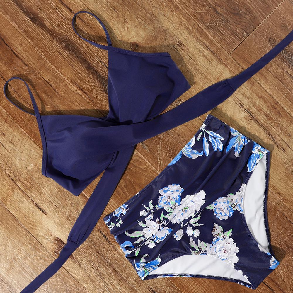 High Waist  Sexy Bikini Set 2025  Biquini Swimwear Women Two Pieces Swimsuit Floral Beachwear V-Neck Bathing Suits Female