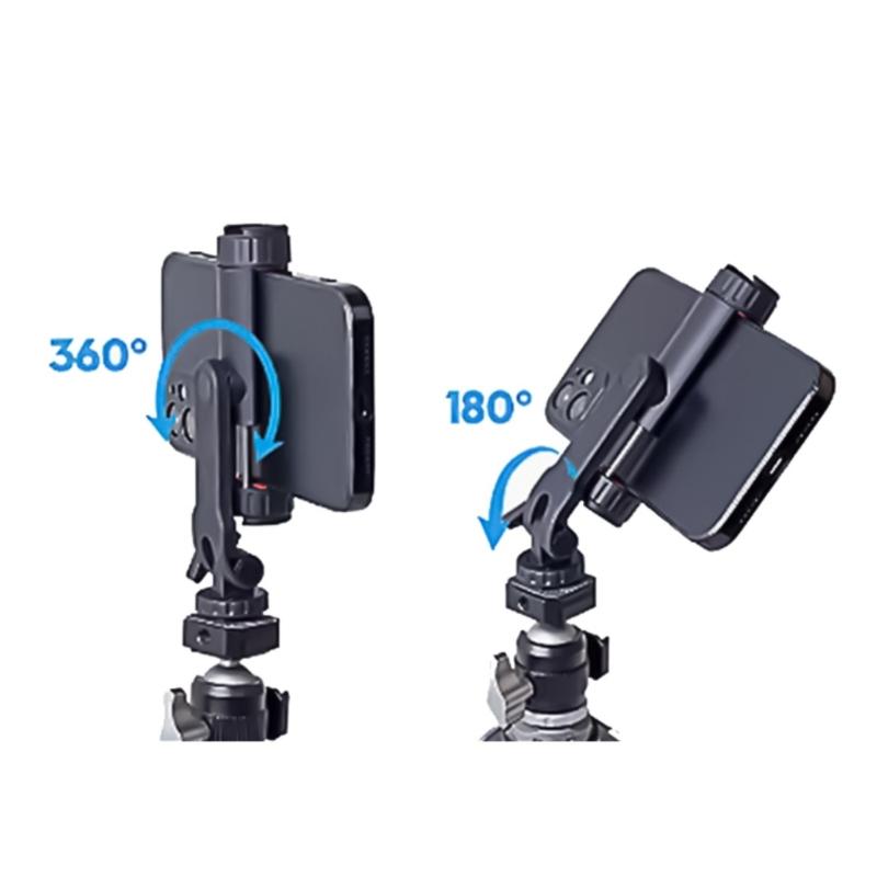 Adjustable Phone Clamp Holder with 360 Degree Rotation & 180 Degree tilts Cell Phones Tripods Mount for Mobile Photography