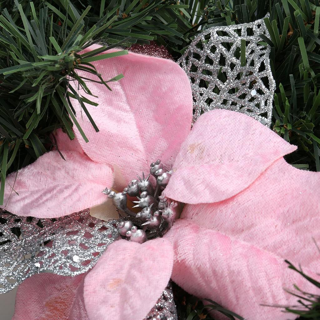 Pre-lit Artificial Christmas Garland with Golden Poinsettias and Ornaments, 9 Feet, Battery Operated