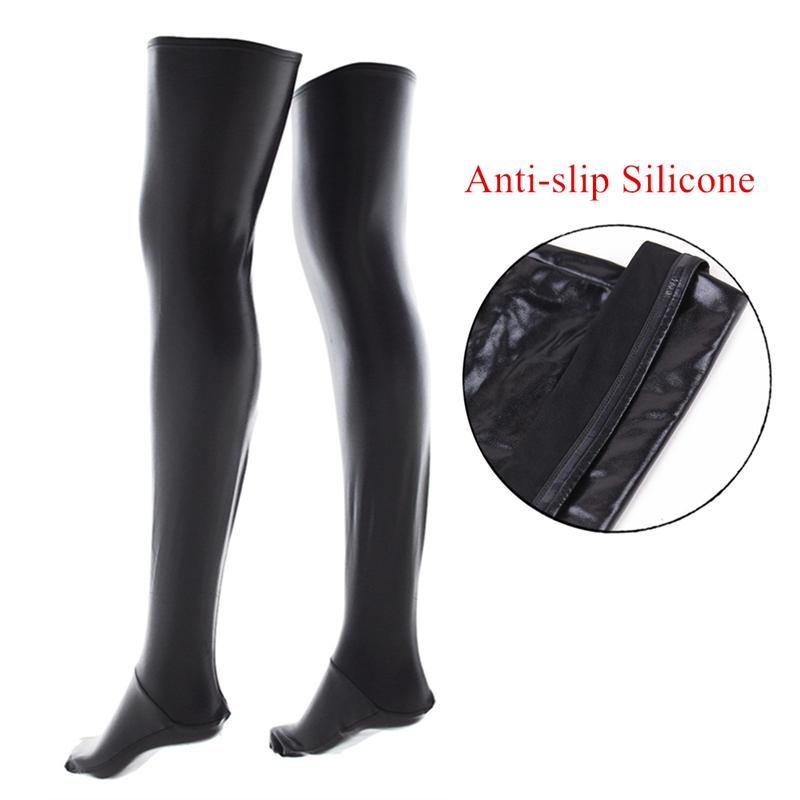 Black Sexy Patent Leather Boots Silicone Stay Up Thigh High Stockings Women Plus Size Party Socks  Pole Dance Clubwear