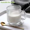 1 Taza de Café de Vidrio con Asa 12oz Rayas Verticales Taza de Té para Bebidas Calientes/Frías, Americano, Latte, Cappuccino Vajilla