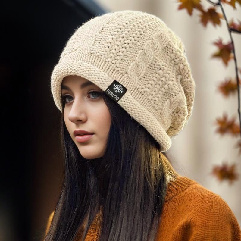 New Women Winter Hats Female Casual Beanie Hat Fleece Lined Warm Knitted Hats