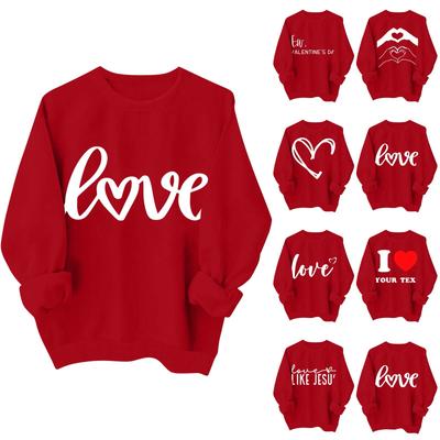 Damen Casual Fashion Valentinstag Print Langarm O-Ausschnitt Sweatshirts Pullover Top