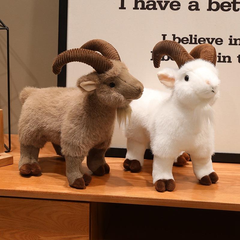 Simulation Big Horn Sheep Plush Doll, Soft Stuffed Animal Pillow, Cute Fluffy Toy for Sleeping Companion, Gift for Kids Adults