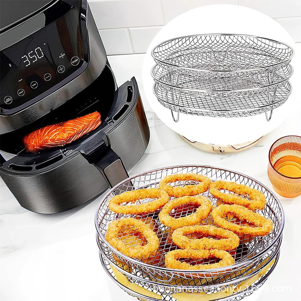 Air Fryer Basket for Oven, 7.8inch Round Air Fryer Rack with Clamp and Brush Stainless Steel Air Fryer Basket Non-Stick Air Fryer Tray Fit All 4.2QT