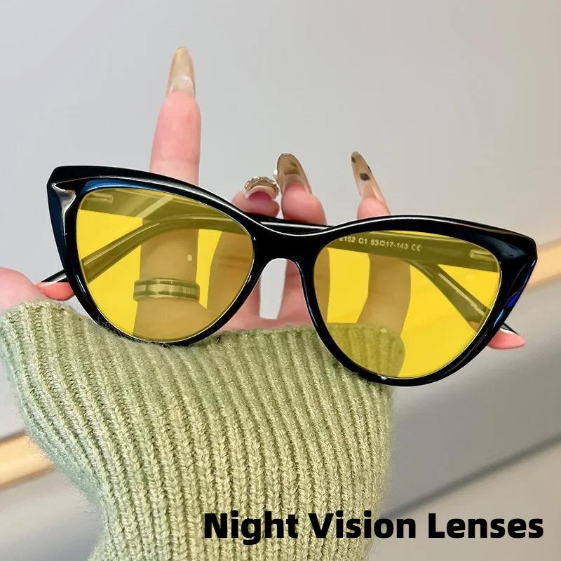 Women's INS Style Red & Orange Lens Blue Light Blocking Glasses Retro Cat-Eye Anti-Glare Night Vision Glasses Gaming Goggles