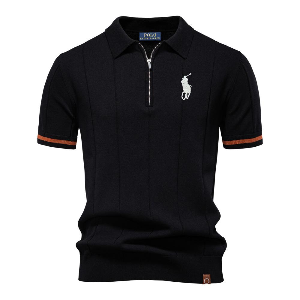 Polo Ralph Lauren Jaro/Léto Pony Vyšívané Nové Pánské Business Casual Vlněné Polokošile, Pletená Polokošile s Límcem na Knoflíčky, Krátký Rukáv