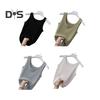 Women Vest Round Neck Sleeveless Slim Fit Tank Tops Solid Color Ribbed Lightweight Sports Gym Vest Daily Wear