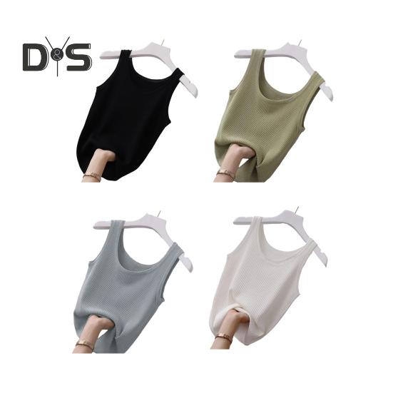 Women Vest Round Neck Sleeveless Slim Fit Tank Tops Solid Color Ribbed Lightweight Sports Gym Vest Daily Wear