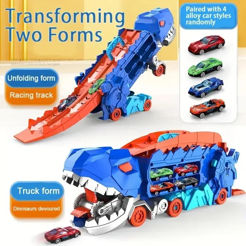 

Carrier Truck Toys for Kids Race Track & Die-Cast Metal Cars Dinosaur with Race Track Transporter Racing Car Toddler Toys Gifts