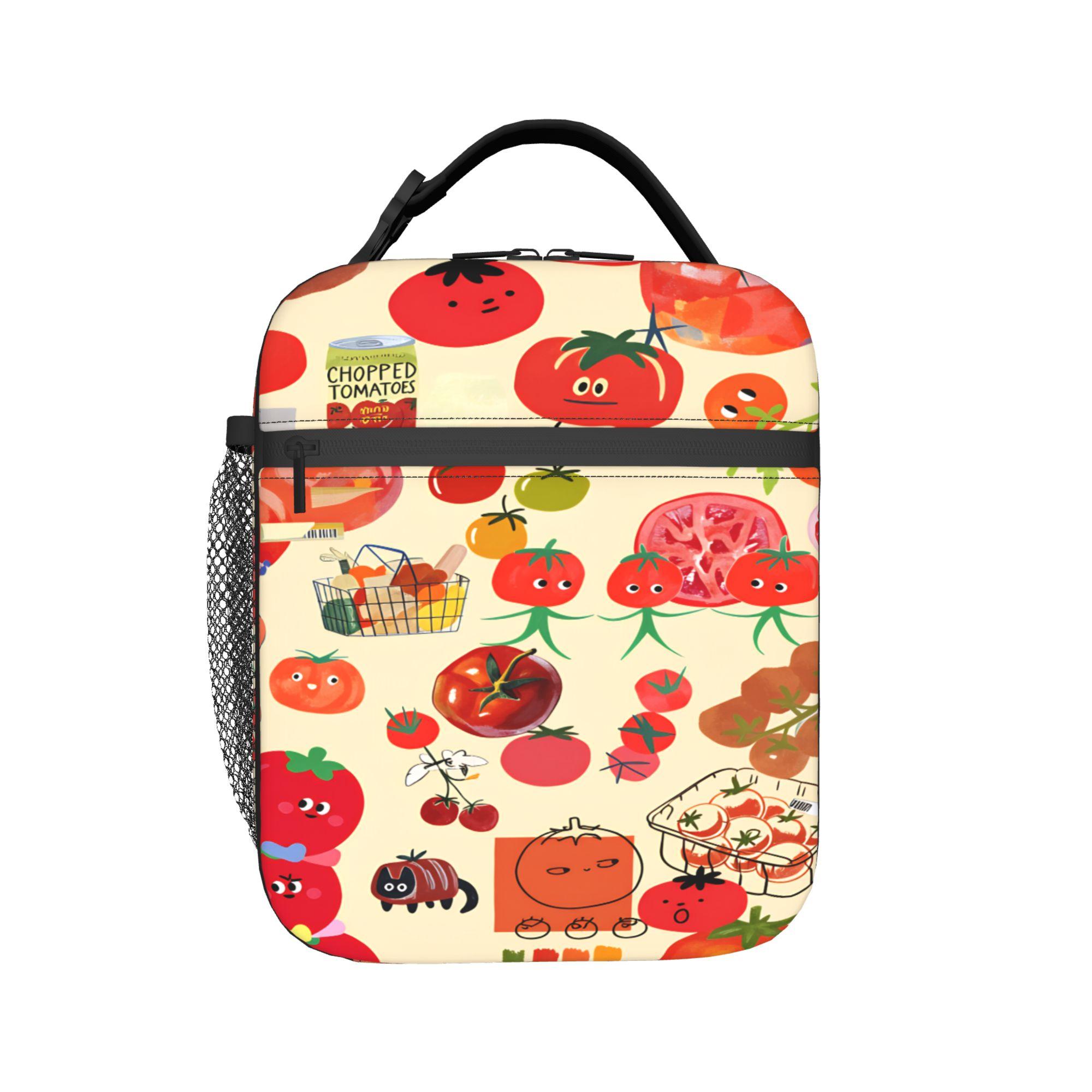 Tomaat - Rode Achtergrond Lunchtas Casual Lunchbox Buiten Picknick Draagbare Tote Voedselzakken Voor Mannen Oxford Grafisch Koeltas as picture