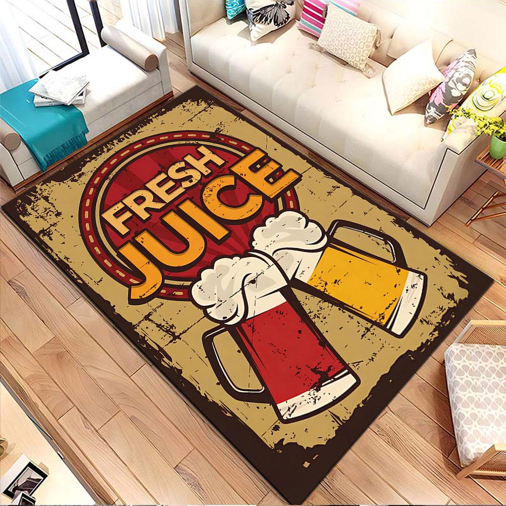 Frischsaft Vintage Bier Design Gemusterter Teppich, rutschfeste Matte geeignet für Wohnzimmer- und Schlafzimmer-Sofas