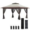 Pop-Up Folding Garden Gazebo, Double Roof, UV 50+, 4 Mosquito Nets, 4 X 4 M, Beige