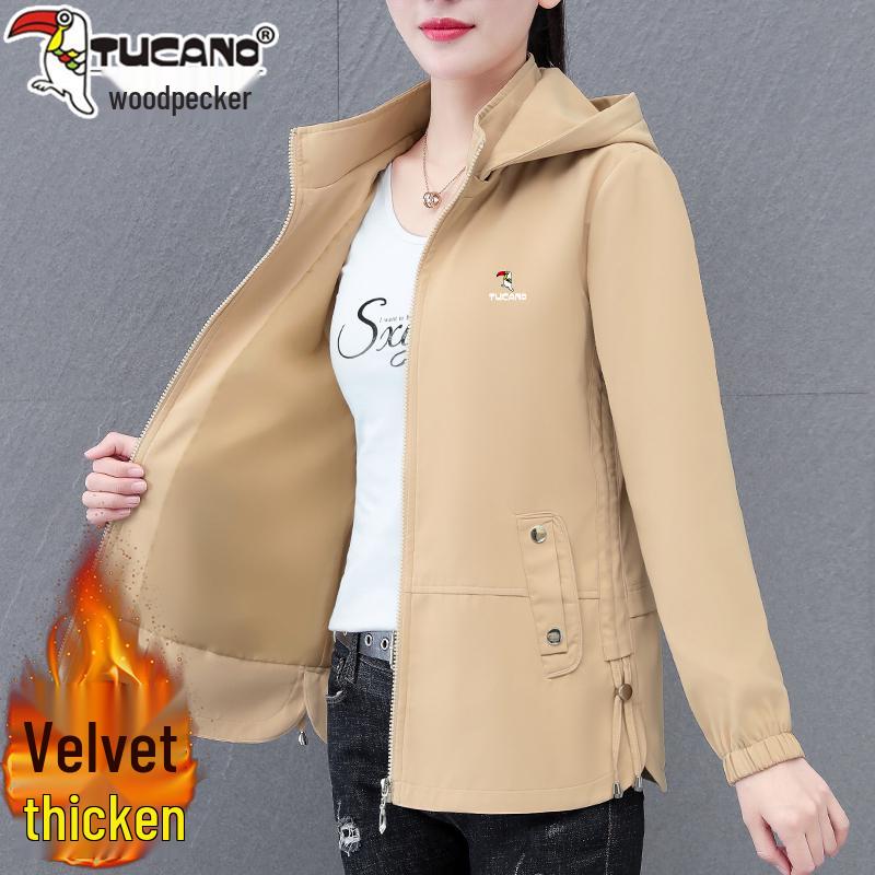 

Жіноча куртка-вітрівка Woodpecker, на флісовій підкладці, вільного крою, стиль весна/осінь 2025 для мам середнього віку XL for 105-120 lbs