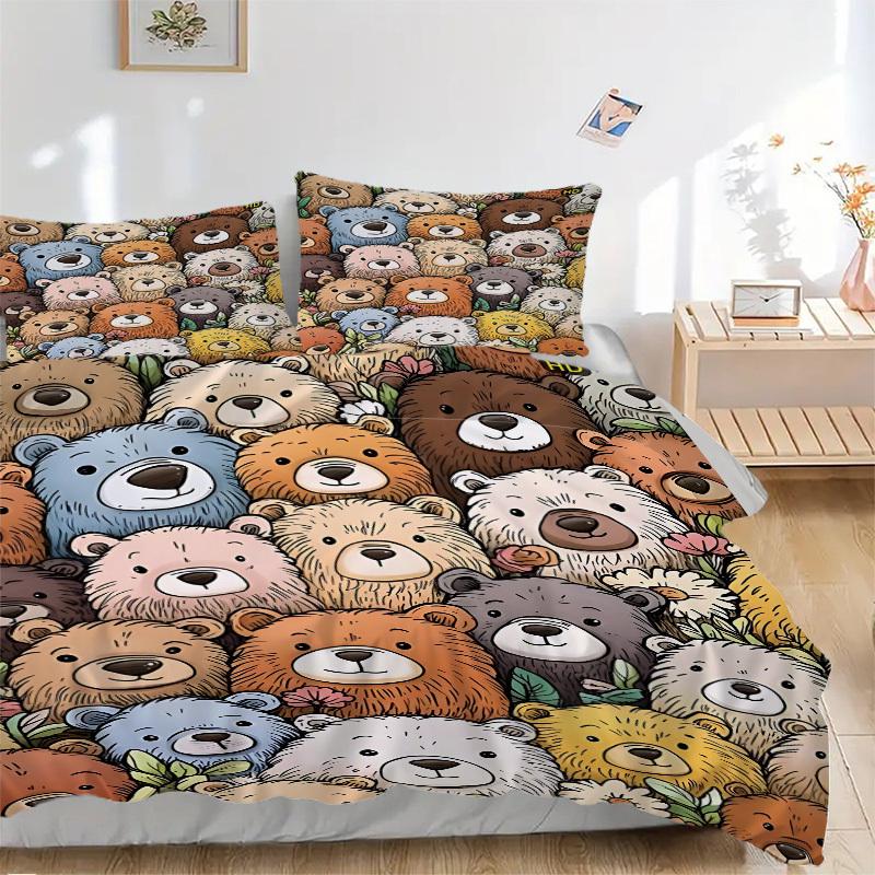 3pcs bedding set Bear Collection Includes 1 Comforter + 2 Pillowcases, Without Pillow Inserts, Soft Comfortable, Lightweight Breathable, Pri