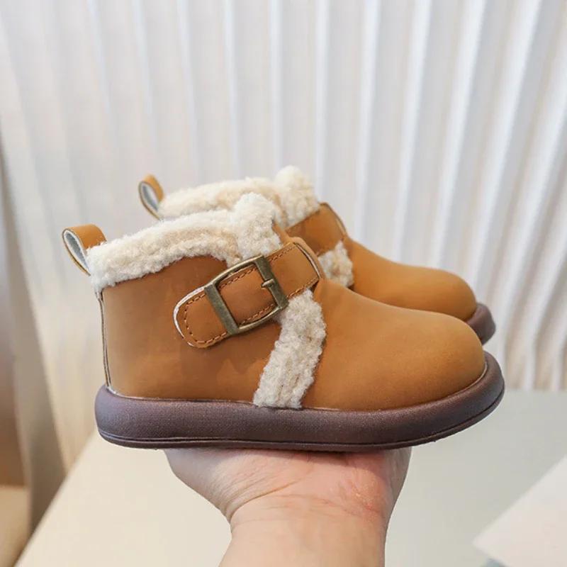 Winter Children's Ankle Cotton Boots Classic Simple Girls Boots Outdoor Warm Fashion Kids Causal Plush Boots Round-toe Versatile