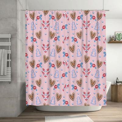 Bathroom Shower Curtain Set with Candy Cane Pattern for Christmas Decorations Pink Waterproof Fabric for Bathrooms