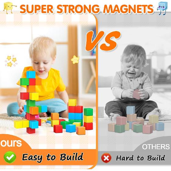 Magnetic Blocks,1.41 inch Large Building Blocks for Kids Ages 3-5 4-8 Sensory Magnetic Cubs for Kids 1-3 Preschool Educational Gifts Toys for