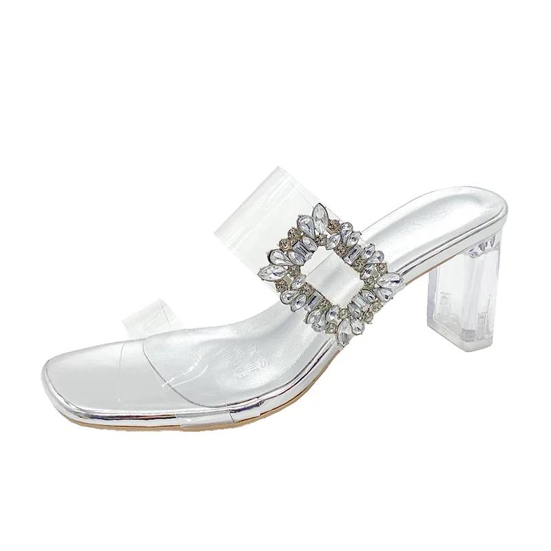 Wearing High-heeled Sandals for Women's 2025 New Summer Korean Version Rhinestone Fairy Style Fashion Sandals Zapatos Mujer