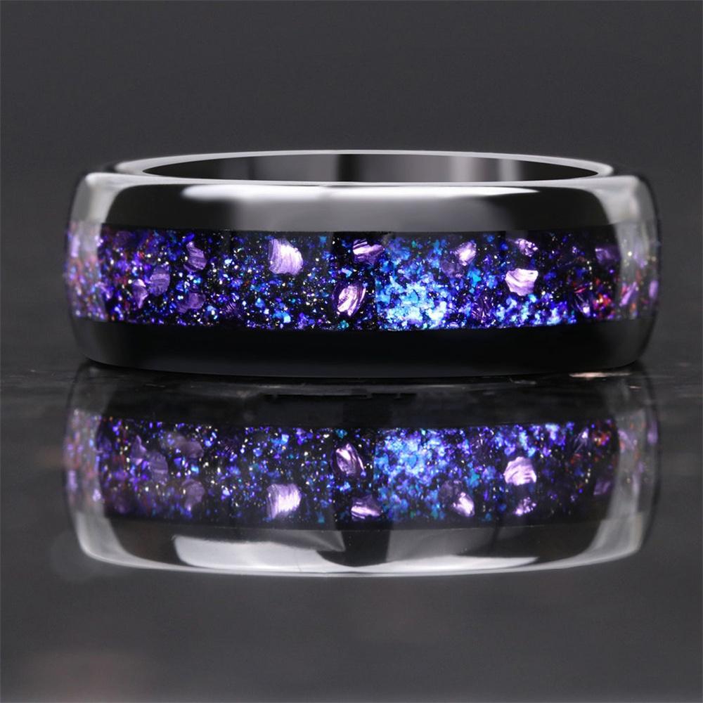 Fashion 8mm Men Stainless Steel Rings Inlay Galaxy Style Abalone Shell Rings For Men Wedding Engagement Band Jewelry Gift