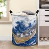 1pc Laundry Basket, Japanese-Style Printed Laundry Basket - Foldable Storage Basket with Black Handle, Suitable for Storing Clothes, Miscellaneous Ite