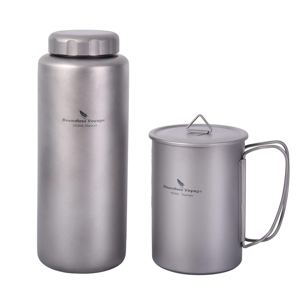 Boundless Voyage Pure Titanium Wide Large Water Bottle for Outdoor with Strap Pouch 600ml Bottle, Mouth, Capacity, Direct-Drink Activities, Hiking,