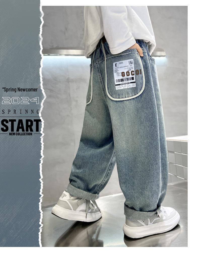 Boys' 2025 Spring/Autumn Loose Straight-Leg Jeans - Trendy, Casual, Plus Size Pants for Kids
