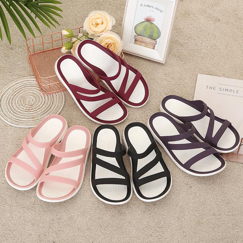 Fashion Women Summer Slippers Platform Flat Low Heel Peep Sandals Toe Black Slides Casual Beach Outdoot Female Ladies Jelly Shoes