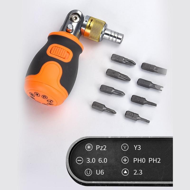 8-in-1 Mehrwinkel-Klappbarer Ratschenschraubendreher-Satz 180° Drehbarer Schraubendreher Arbeitssparender Handwerkzeug Wartung Reparatur