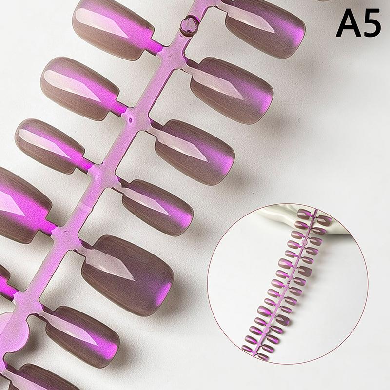 30Pcs Nails Handmade Gradient Cat'S Eye Press On Fake Nails Medium Short Nail Tips Popular Design Decoration Flower Full Cover