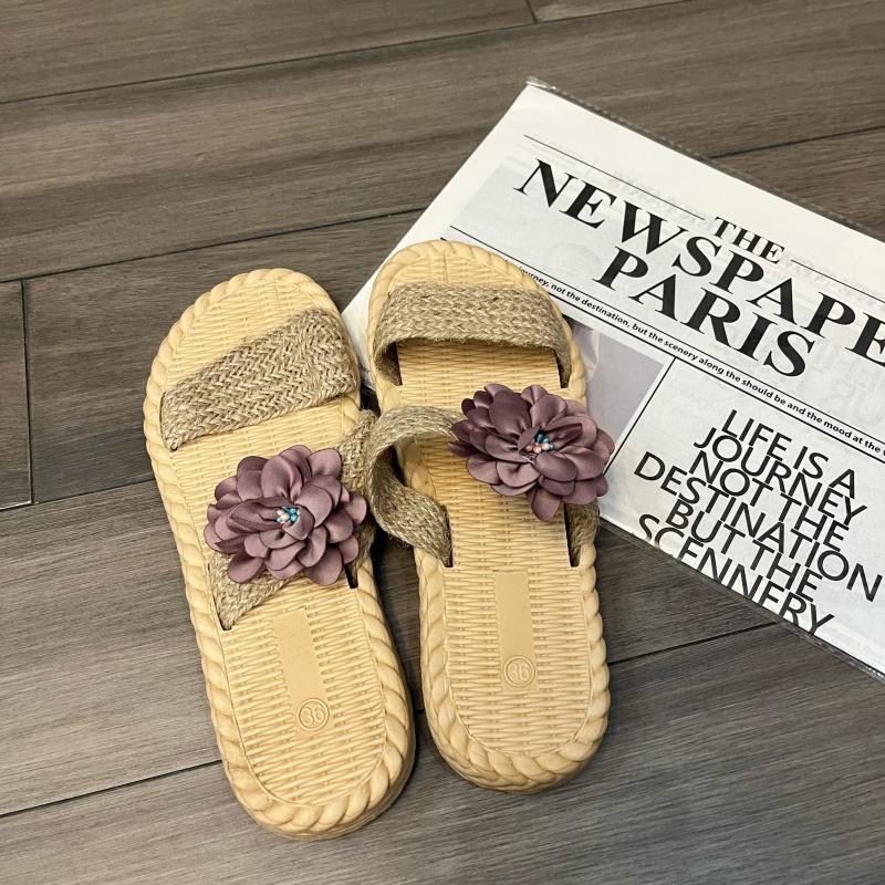 Fashion Women's Casual Slides Comfortable Flax Slippers Striped Bow Linen Flip Flops Platform Sandals Ladies Indoor Shoes Butterfly-knot