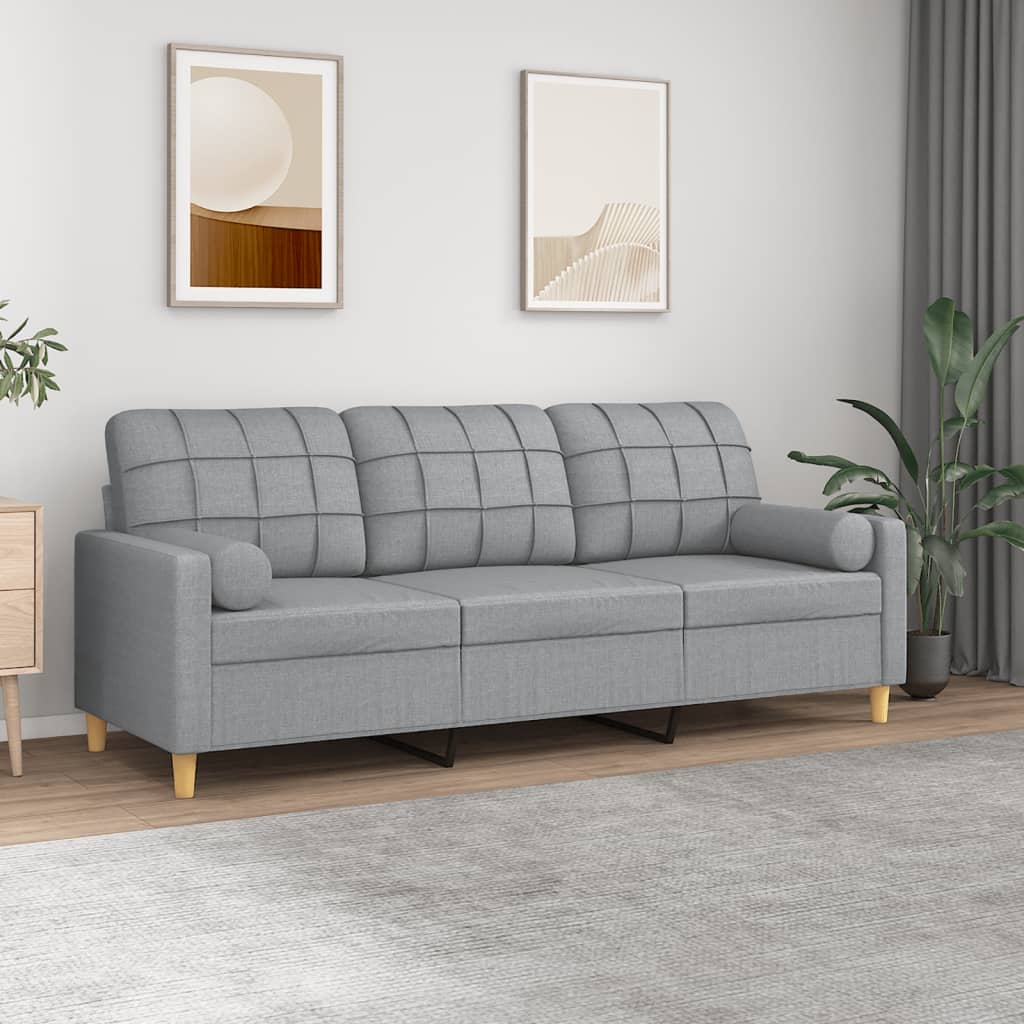 3 Seater Sofa with Decorative Cushions Light Grey 180 cm Fabric