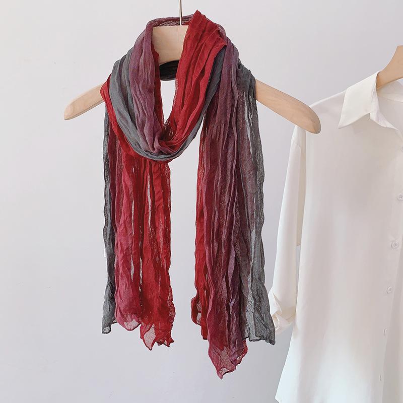 Ethnic Style Silk Scarf Female Wasteland Style Linen Fold Gradual Change Headscarf Desert Concave Shape Spice Girl Scarf Shawl