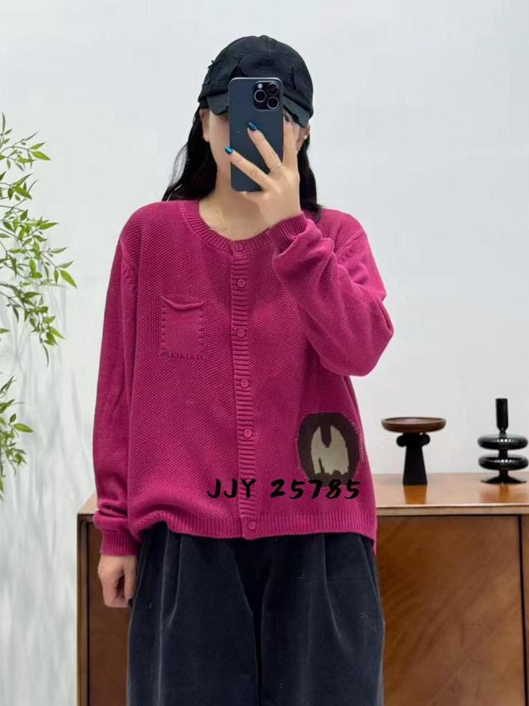 25-Year Loose Casual Korean Academic Style Cotton Sweater Top, Long Sleeve Design