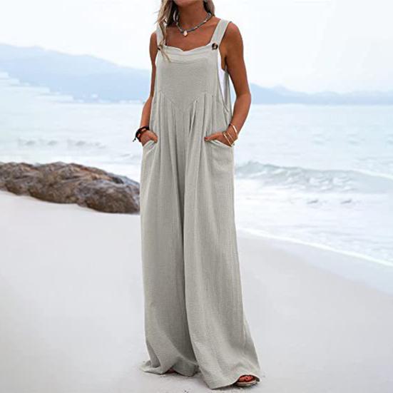 Damski kombinezon jednokolorowy, etniczny, luźny, z szerokimi nogawkami, głębokim kroczem, letni kombinezon Codzienne ubrania