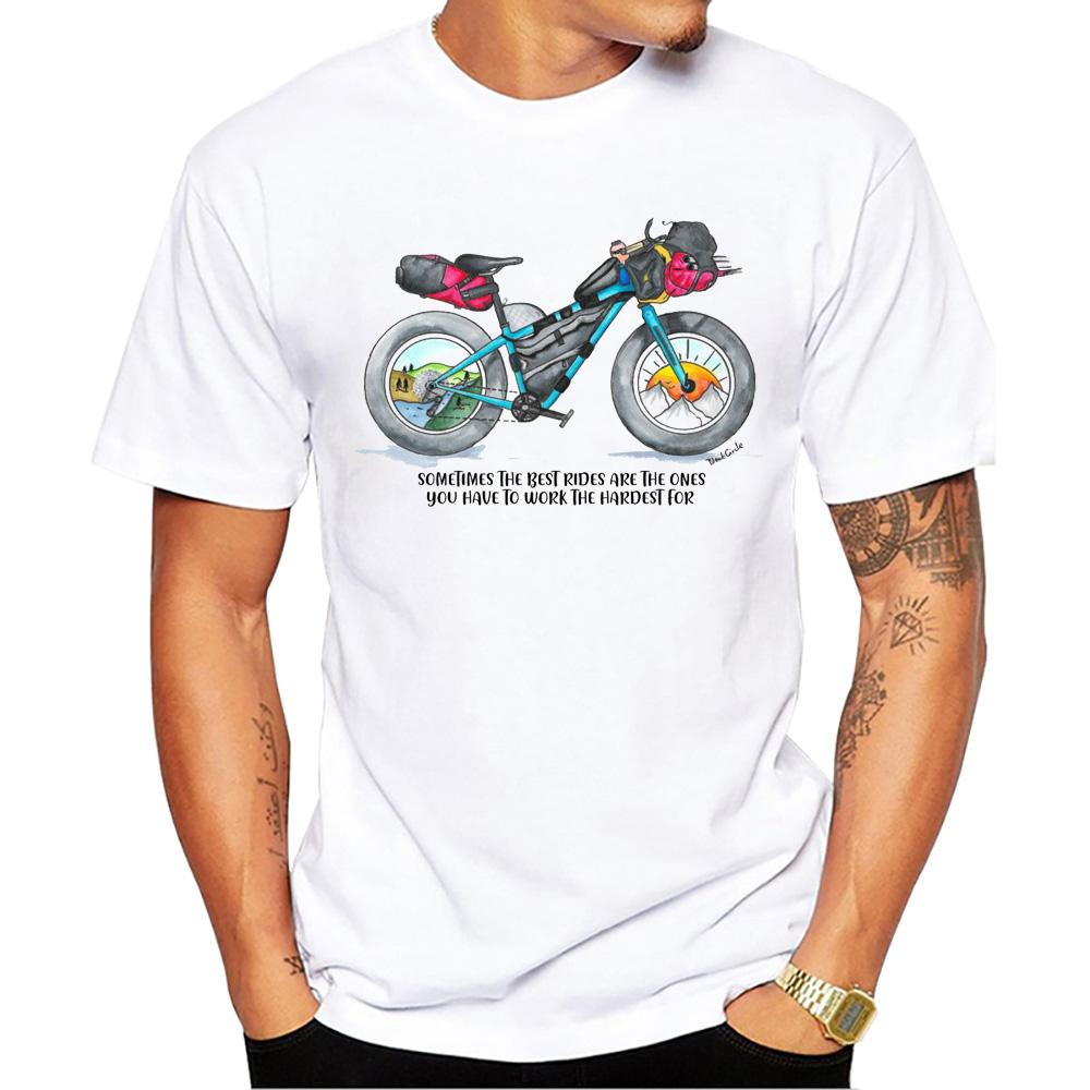 TEEHUB Vintage Bikepacking Men's Tops Bicycle Rig Watercolors Print T-Shirt O-Neck Men T Shirts Short Sleeve Male Casual Tee