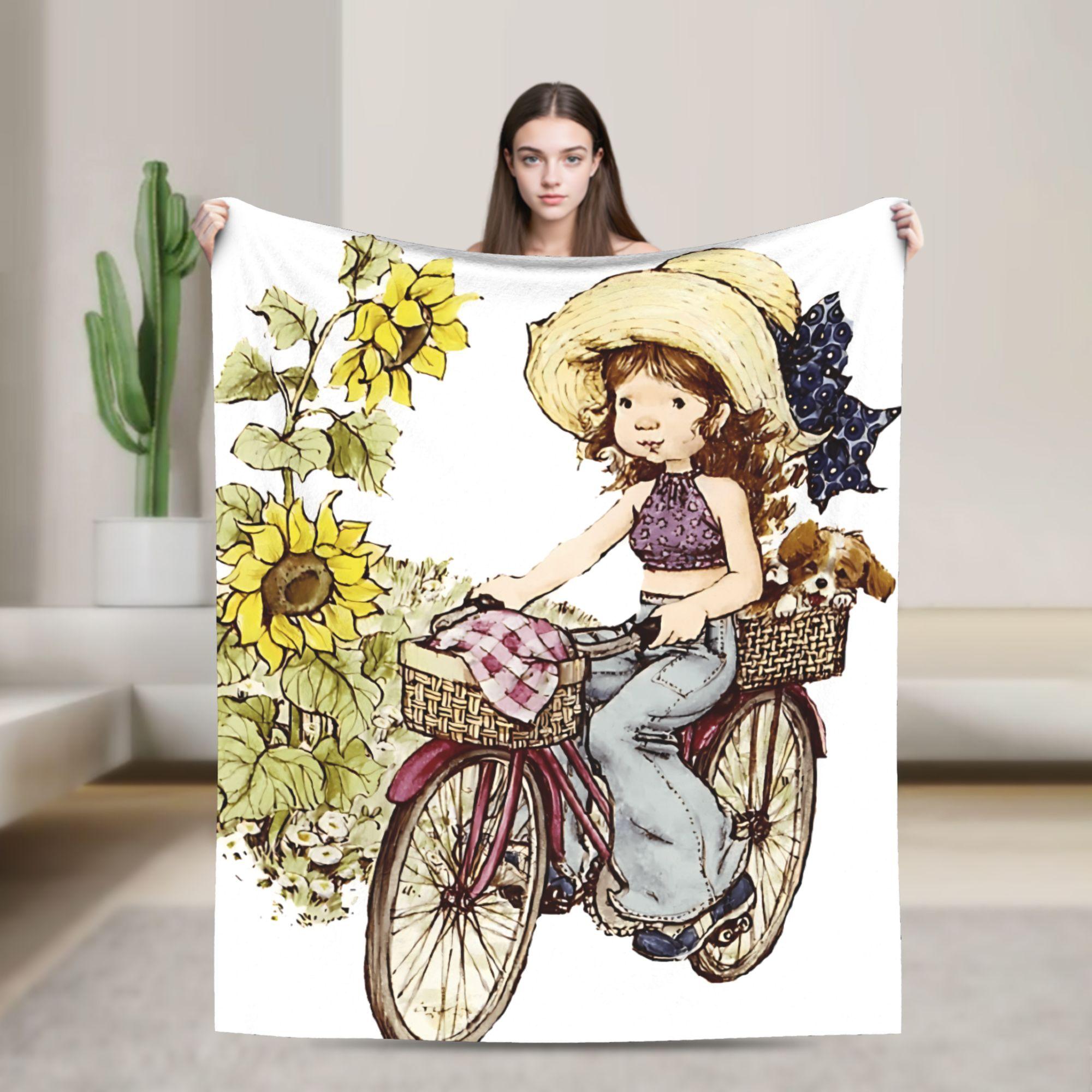 

Sarah Kay Girl sitting on a fence with birds Flannel Blanket for Home Decor Decorative Aesthetic Bedspread Sofa Bed Cover 75x90cm