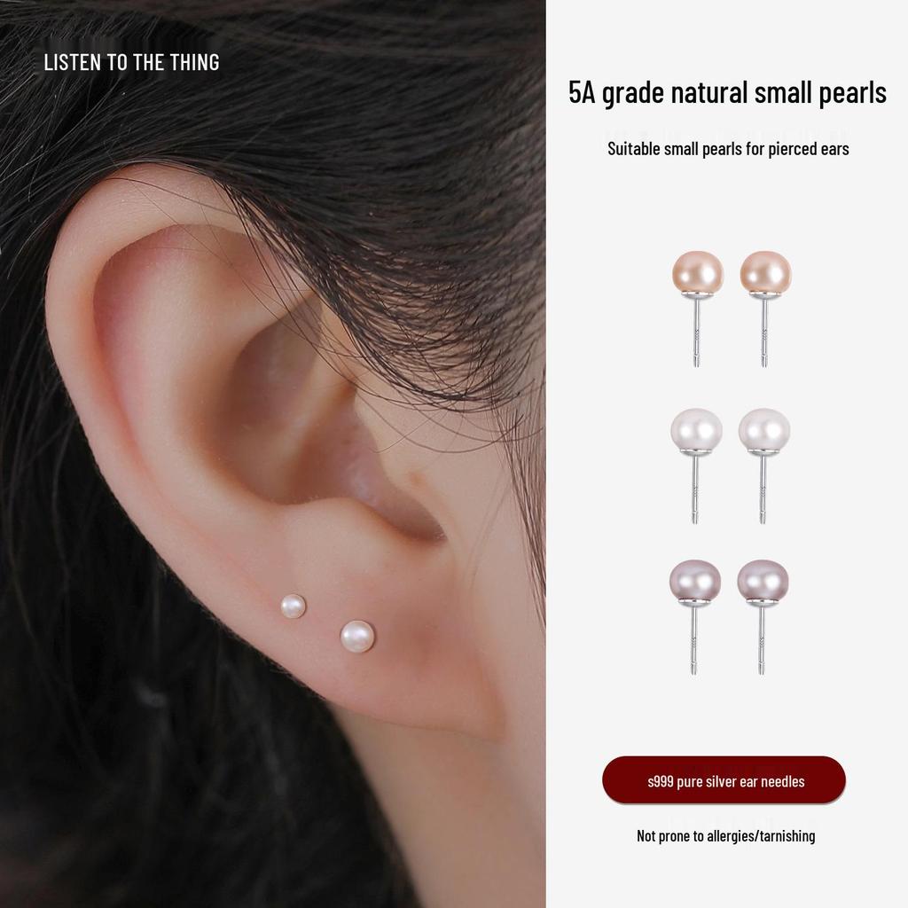 S999 Sterling Silver Freshwater Pearl Stud Earrings with Anti-Clogging Needle for Women.