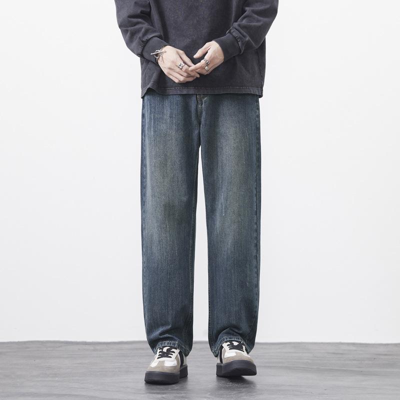 JYL Thick wide straight jeans men's retro simple universal men's pants