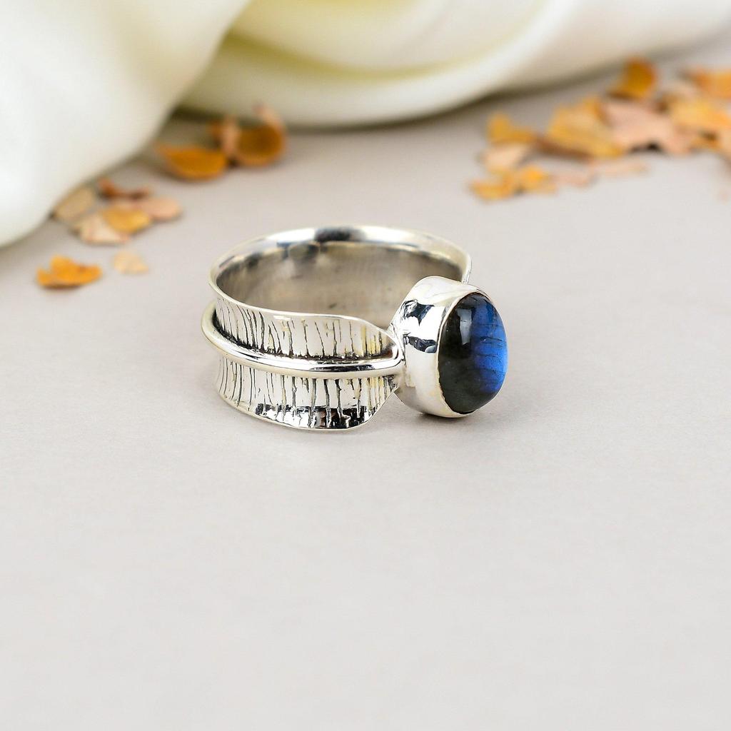 Labradorit Edelstein 925 Sterling Silber Schwarzer Mondstein Handgefertigter Schmuckring für Frauen